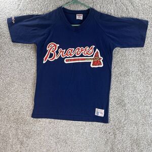 Vintage Atlanta Braves V Neck Shirt Adult Size Small‎ Blue
